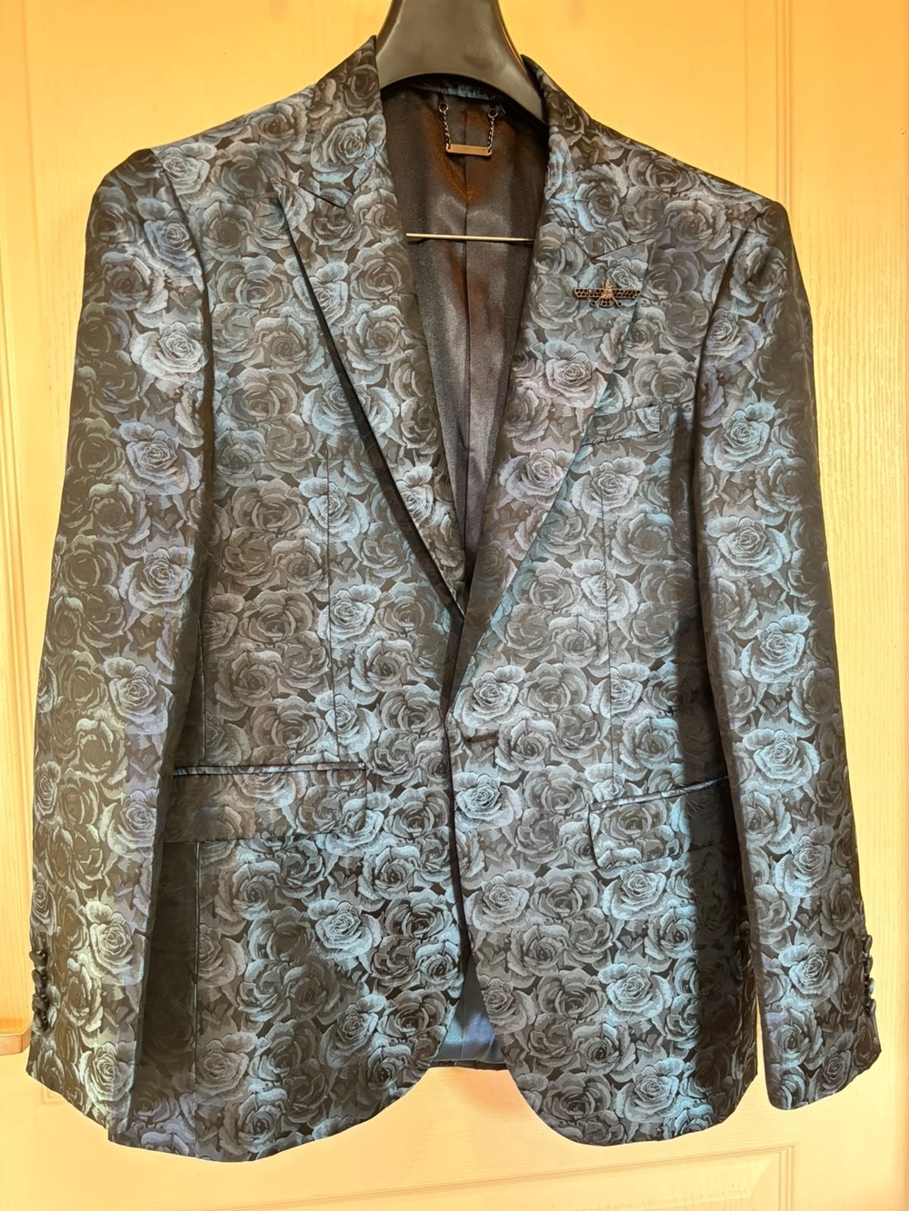 Men's Floral Jacquard Blazer in Blue Black